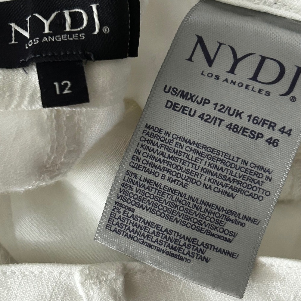 NYDJ White Linen Blend Ankle JEANS PANTS 12 Straight Beach Coastal Summer Casual - Picture 5 of 13